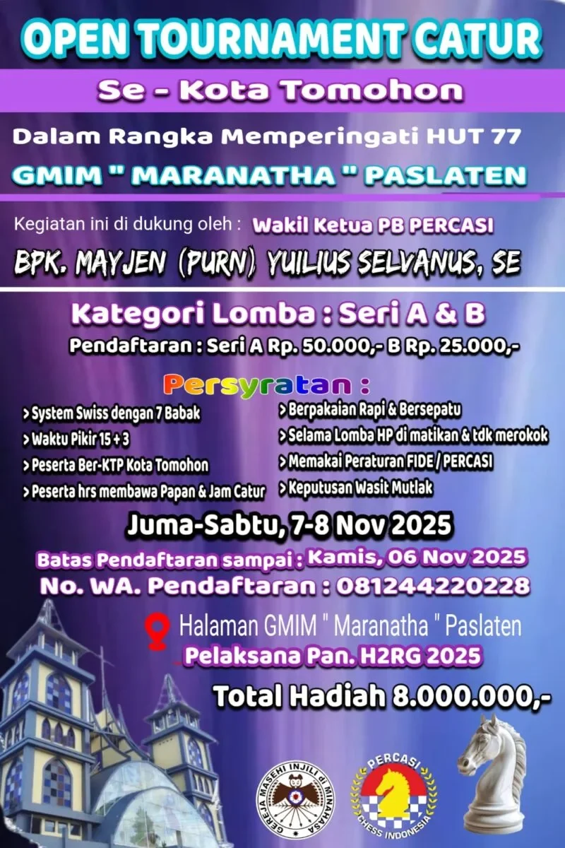 Open Tournament Catur GMIM Maranatha Paslaten Siap Digelar, Hadiah Total Rp8 Juta 120 IMG 20251031 WA0005