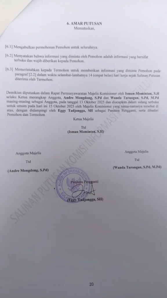 Soal Dana Haji, Kakanwil Kemenag Sulut Akhirnya Kalah di Sidang KIP 122 surat keputusan KPI 2